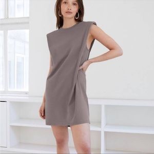 Babaton Gray Sheath Mini Dress Sleeveless Crew Neck